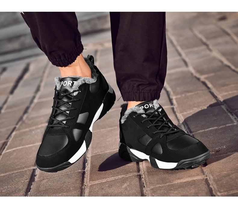 Baskets en cuir d'hiver imperméables et chaudes pour hommes Chaussures de travail décontractées pour hommes Baskets de marche classiques, légères, souples et modernes en cuir à lacets antidérapantes pour l'automne