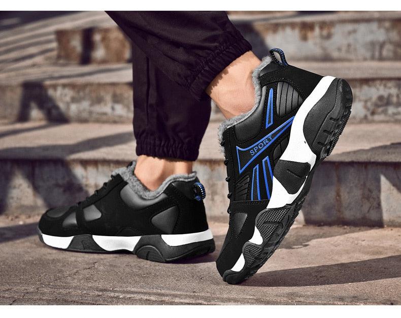 Baskets en cuir d'hiver imperméables et chaudes pour hommes Chaussures de travail décontractées pour hommes Baskets de marche classiques, légères, souples et modernes en cuir à lacets antidérapantes pour l'automne