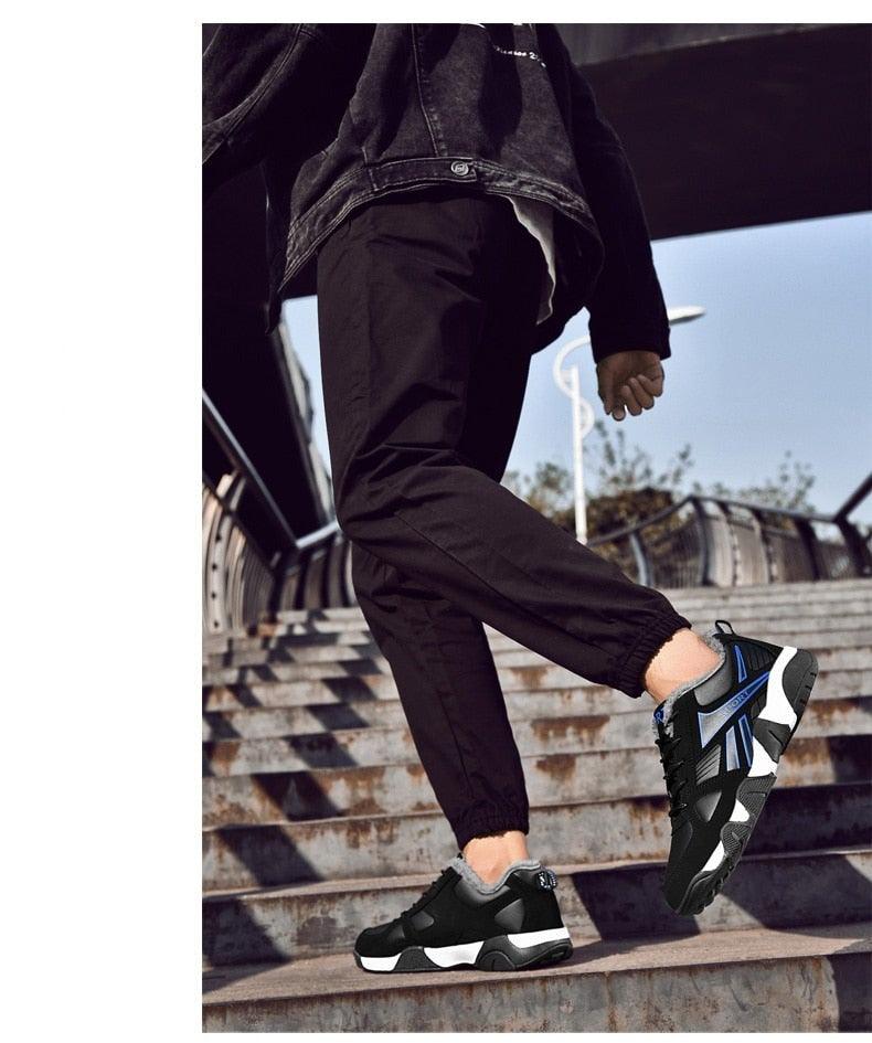 Baskets en cuir d'hiver imperméables et chaudes pour hommes Chaussures de travail décontractées pour hommes Baskets de marche classiques, légères, souples et modernes en cuir à lacets antidérapantes pour l'automne