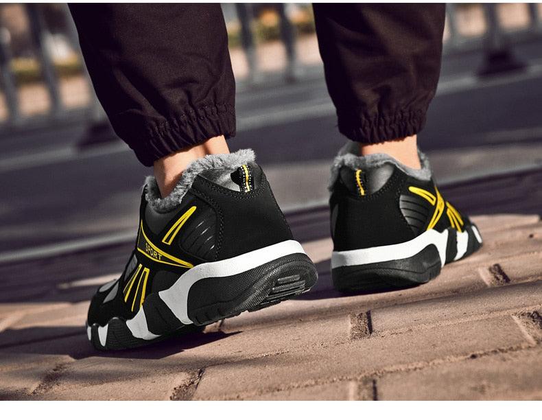 Baskets en cuir d'hiver imperméables et chaudes pour hommes Chaussures de travail décontractées pour hommes Baskets de marche classiques, légères, souples et modernes en cuir à lacets antidérapantes pour l'automne