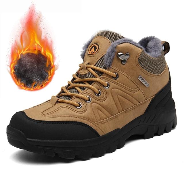 Bottes d'hiver pour hommes, chaudes, pour la neige, en cuir de haute qualité, imperméables, pour l'extérieur, pour la randonnée, antidérapantes, doublées de fourrure, bottines, chaussures d'hiver en cuir