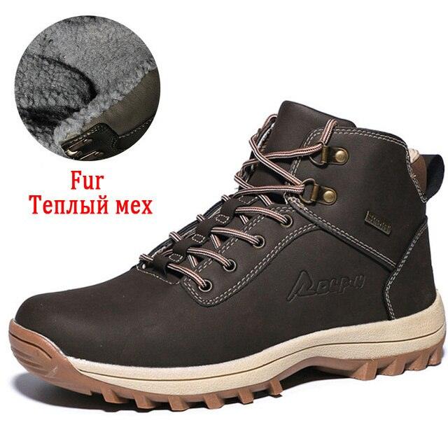Bottes d'hiver pour hommes, chaudes et fourrées, imperméables, courtes, en cuir, pour la randonnée. Bottes d'hiver imperméables pour hommes, chaussures par temps froid.