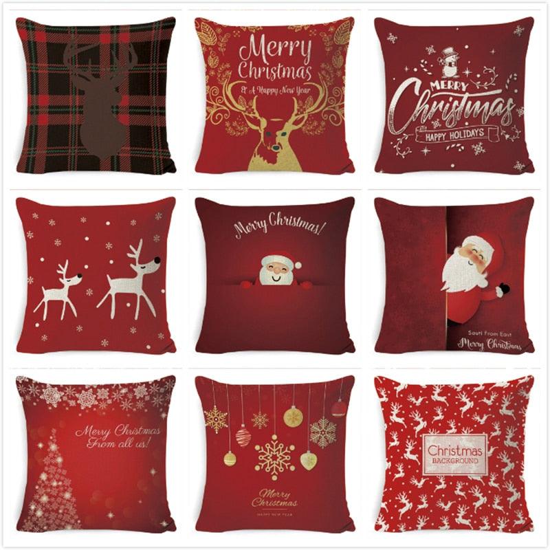 Housse de coussin de Noël d'hiver Joyeux Noël Housse de coussin de Père Noël rouge Housse de coussin de Noël à carreaux rouges Housse de coussin texte Flocons de neige Arbre de Noël