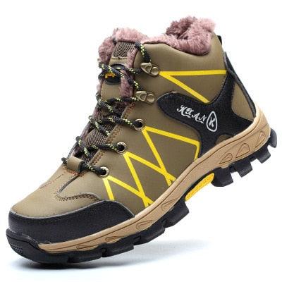 Chaussures de sécurité d'hiver imperméables pour hommes Bottes d'extérieur chaudes imperméables antidérapantes Bottines de neige épaisses en peluche en caoutchouc Bottes de neige d'extérieur Chaussures de camping d'hiver durables par temps froid
