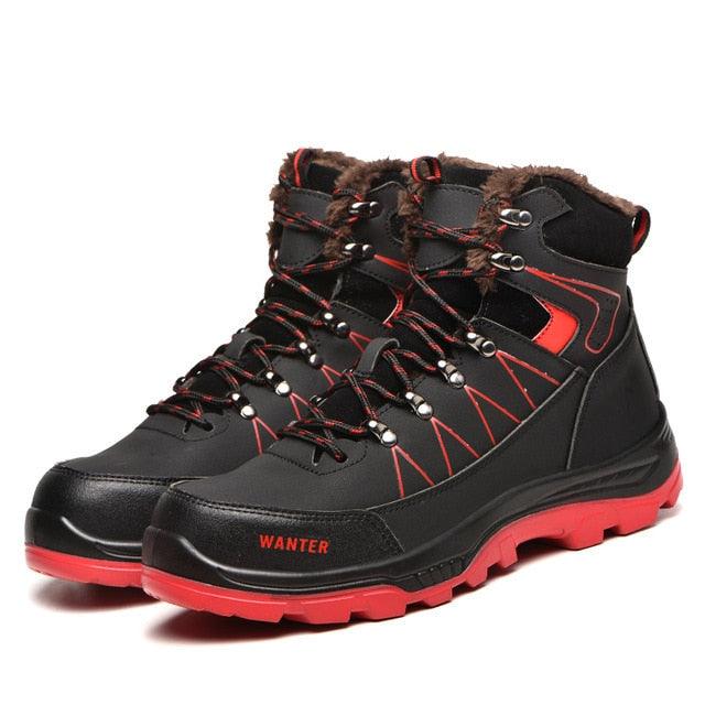 Chaussures de sécurité d'hiver imperméables pour hommes Bottes d'extérieur chaudes imperméables antidérapantes Bottines de neige épaisses en peluche en caoutchouc Bottes de neige d'extérieur Chaussures de camping d'hiver durables par temps froid