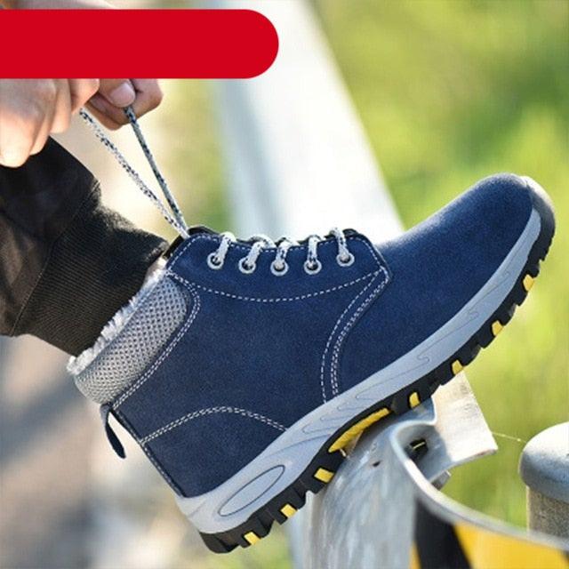 Chaussures de sécurité d'hiver imperméables pour hommes Bottes d'extérieur chaudes imperméables antidérapantes Bottines de neige épaisses en peluche en caoutchouc Bottes de neige d'extérieur Chaussures de camping d'hiver durables par temps froid
