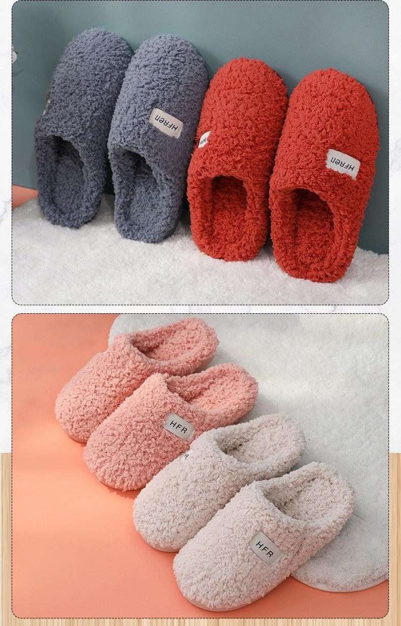 Chaussons d'intérieur en coton à poils courts d'hiver pour femmes, chaussures de sol d'intérieur, pantoufles de maison plates et chaudes pour couples avec mousse à mémoire de forme et chaussures chaudes confortables