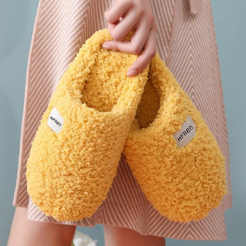 Chaussons d'intérieur en coton à poils courts d'hiver pour femmes, chaussures de sol d'intérieur, pantoufles de maison plates et chaudes pour couples avec mousse à mémoire de forme et chaussures chaudes confortables