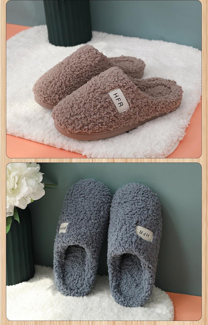 Chaussons d'intérieur en coton à poils courts d'hiver pour femmes, chaussures de sol d'intérieur, pantoufles de maison plates et chaudes pour couples avec mousse à mémoire de forme et chaussures chaudes confortables