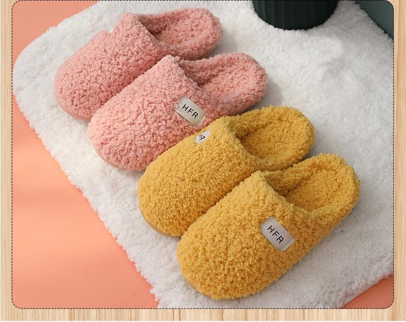 Chaussons d'intérieur en coton à poils courts d'hiver pour femmes, chaussures de sol d'intérieur, pantoufles de maison plates et chaudes pour couples avec mousse à mémoire de forme et chaussures chaudes confortables