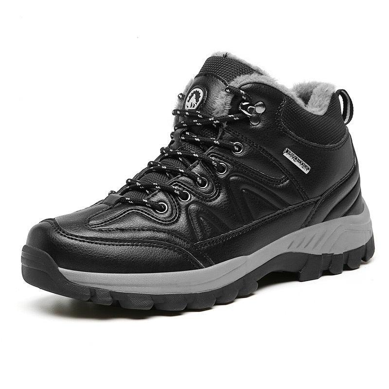 Bottes de neige d'hiver imperméables en cuir, baskets super chaudes pour hommes, bottes de randonnée en plein air, bottes de randonnée doublées de fourrure chaude, chaussures de marche en plein air, bottines décontractées en cuir pour hommes