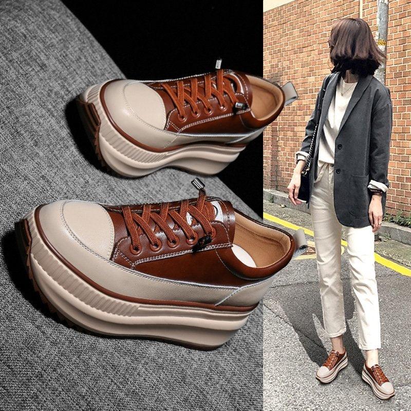 Baskets d'hiver chaudes et décontractées pour femmes, chaussures vulcanisées, bottes à plateforme haute, lacets, baskets montantes en cuir, chaussures de sport à semelle épaisse et à plateforme de 7 cm pour la marche.