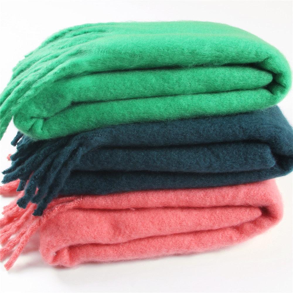 Écharpe d'hiver épaisse et douce de couleur unie, écharpes chaudes en cachemire, hijabs légers et chauds, châle élégant à grandes pampilles, longue étole, cache-cols pour femmes