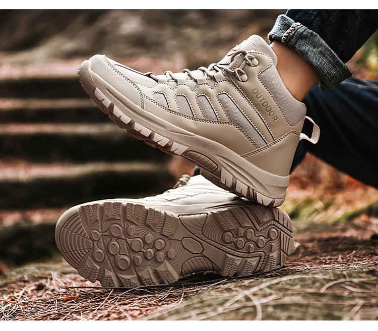 Chaussures de marche hiver homme, bottes de randonnée d'extérieur, chaussures d'hiver décontractées de travail, bottines en caoutchouc, chaussures de camping respirantes et résistantes à l'eau, chaussures de marche antidérapantes pour homme.