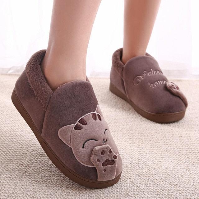 Pantoufles d'intérieur chaudes pour femme, motif chat, antidérapantes, pour la maison, le sol, la chambre à coucher, couple, pantoufles en peluche confortables, mignonnes, chat porte-bonheur, chaudes, pour l'intérieur.