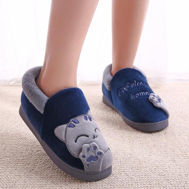 Pantoufles d'intérieur chaudes pour femme, motif chat, antidérapantes, pour la maison, le sol, la chambre à coucher, couple, pantoufles en peluche confortables, mignonnes, chat porte-bonheur, chaudes, pour l'intérieur.