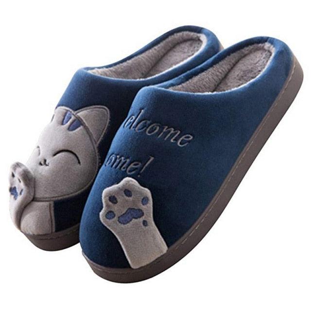 Pantoufles d'intérieur chaudes pour femme, motif chat, antidérapantes, pour la maison, le sol, la chambre à coucher, couple, pantoufles en peluche confortables, mignonnes, chat porte-bonheur, chaudes, pour l'intérieur.