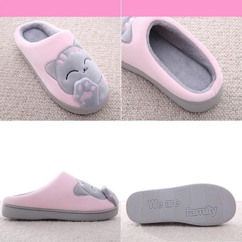 Pantoufles d'intérieur chaudes pour femme, motif chat, antidérapantes, pour la maison, le sol, la chambre à coucher, couple, pantoufles en peluche confortables, mignonnes, chat porte-bonheur, chaudes, pour l'intérieur.