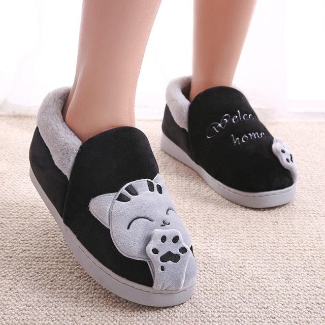 Pantoufles d'intérieur chaudes pour femme, motif chat, antidérapantes, pour la maison, le sol, la chambre à coucher, couple, pantoufles en peluche confortables, mignonnes, chat porte-bonheur, chaudes, pour l'intérieur.