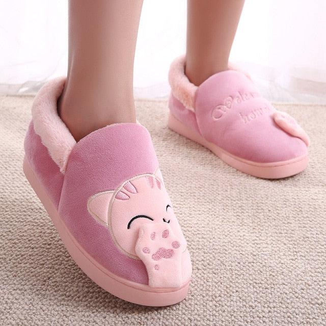 Pantoufles d'intérieur chaudes pour femme, motif chat, antidérapantes, pour la maison, le sol, la chambre à coucher, couple, pantoufles en peluche confortables, mignonnes, chat porte-bonheur, chaudes, pour l'intérieur.
