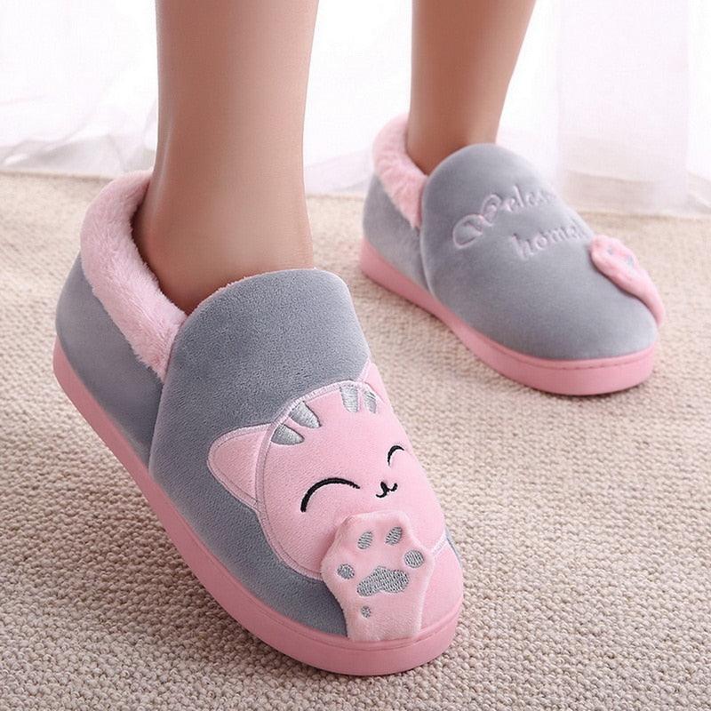 Pantoufles d'intérieur chaudes pour femme, motif chat, antidérapantes, pour la maison, le sol, la chambre à coucher, couple, pantoufles en peluche confortables, mignonnes, chat porte-bonheur, chaudes, pour l'intérieur.