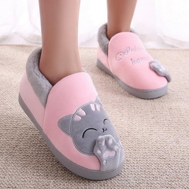 Pantoufles d'intérieur chaudes pour femme, motif chat, antidérapantes, pour la maison, le sol, la chambre à coucher, couple, pantoufles en peluche confortables, mignonnes, chat porte-bonheur, chaudes, pour l'intérieur.