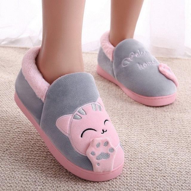 Pantoufles d'intérieur chaudes pour femme, motif chat, antidérapantes, pour la maison, le sol, la chambre à coucher, couple, pantoufles en peluche confortables, mignonnes, chat porte-bonheur, chaudes, pour l'intérieur.