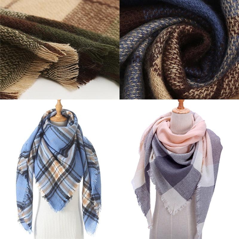 Chaud Hiver Doux Bandana Plaid Chaud Couvre-chef Foulards Triangulaires Écharpe Cachemire Écharpe Tricotée Châles Hijabs Châles Écharpe Élégante Cachemire Écharpe Couvre-chef Bandana Couverture Châles Enveloppes Pour Femme