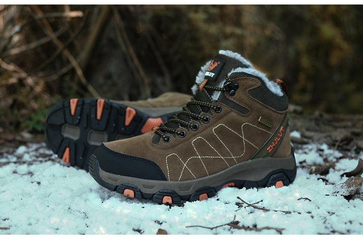 Bottes de sport d'hiver chaudes pour hommes Chaussures de randonnée antidérapantes pour hommes Bottes de sport pour hommes et femmes Chaussures de chasse extérieures montantes à lacets antidérapantes Bottines décontractées au design robuste