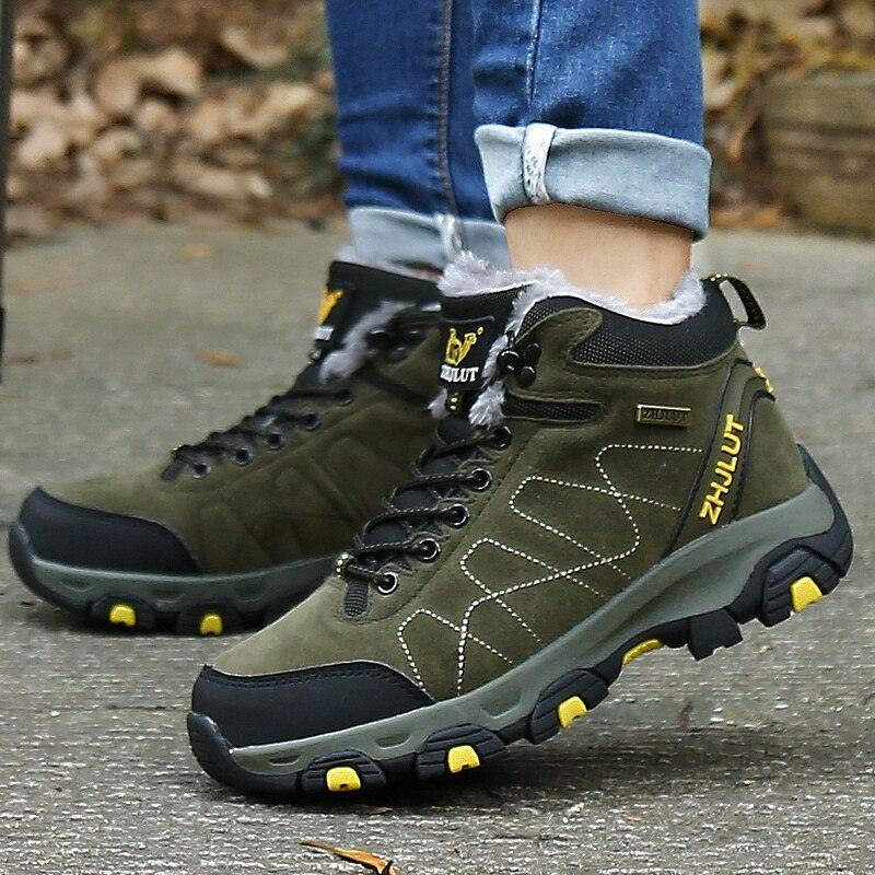 Bottes de sport d'hiver chaudes pour hommes Chaussures de randonnée antidérapantes pour hommes Bottes de sport pour hommes et femmes Chaussures de chasse extérieures montantes à lacets antidérapantes Bottines décontractées au design robuste