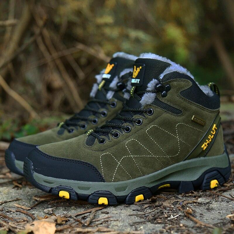 Bottes de sport d'hiver chaudes pour hommes Chaussures de randonnée antidérapantes pour hommes Bottes de sport pour hommes et femmes Chaussures de chasse extérieures montantes à lacets antidérapantes Bottines décontractées au design robuste