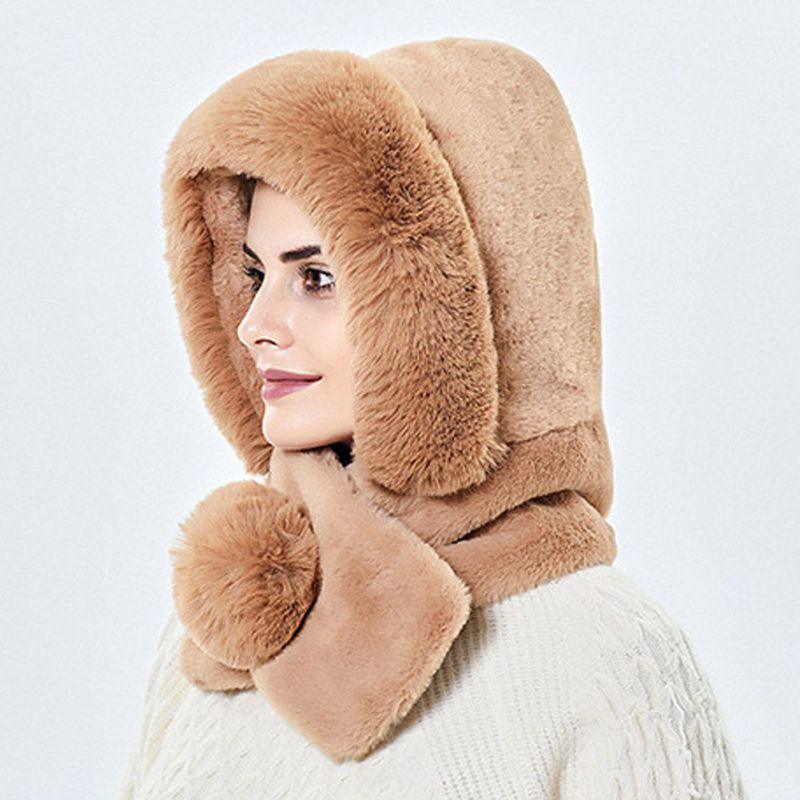 Bonnet de ski tricoté 3 en 1 pour femme avec écharpe cache-cou doublé polaire, cagoule, masque facial, cagoule adulte pour sports de plein air, masque facial d'hiver coupe-vent en polaire pour hommes et femmes, cagoule chaude, chapeau, écharpe