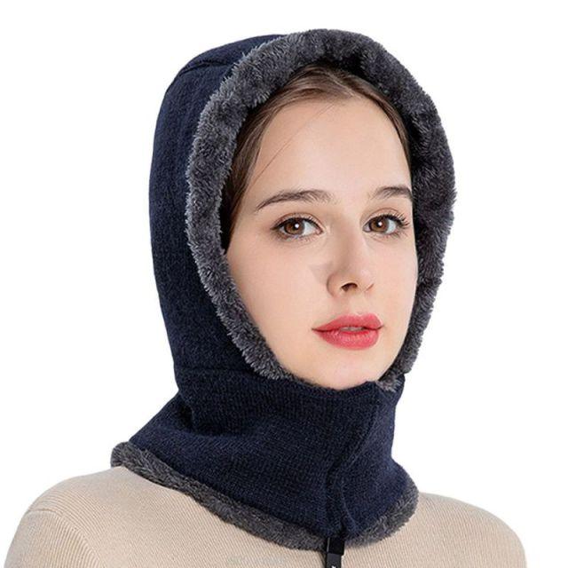 Bonnet de ski tricoté 3 en 1 pour femme avec écharpe cache-cou doublé polaire, cagoule, masque facial, cagoule adulte pour sports de plein air, masque facial d'hiver coupe-vent en polaire pour hommes et femmes, cagoule chaude, chapeau, écharpe