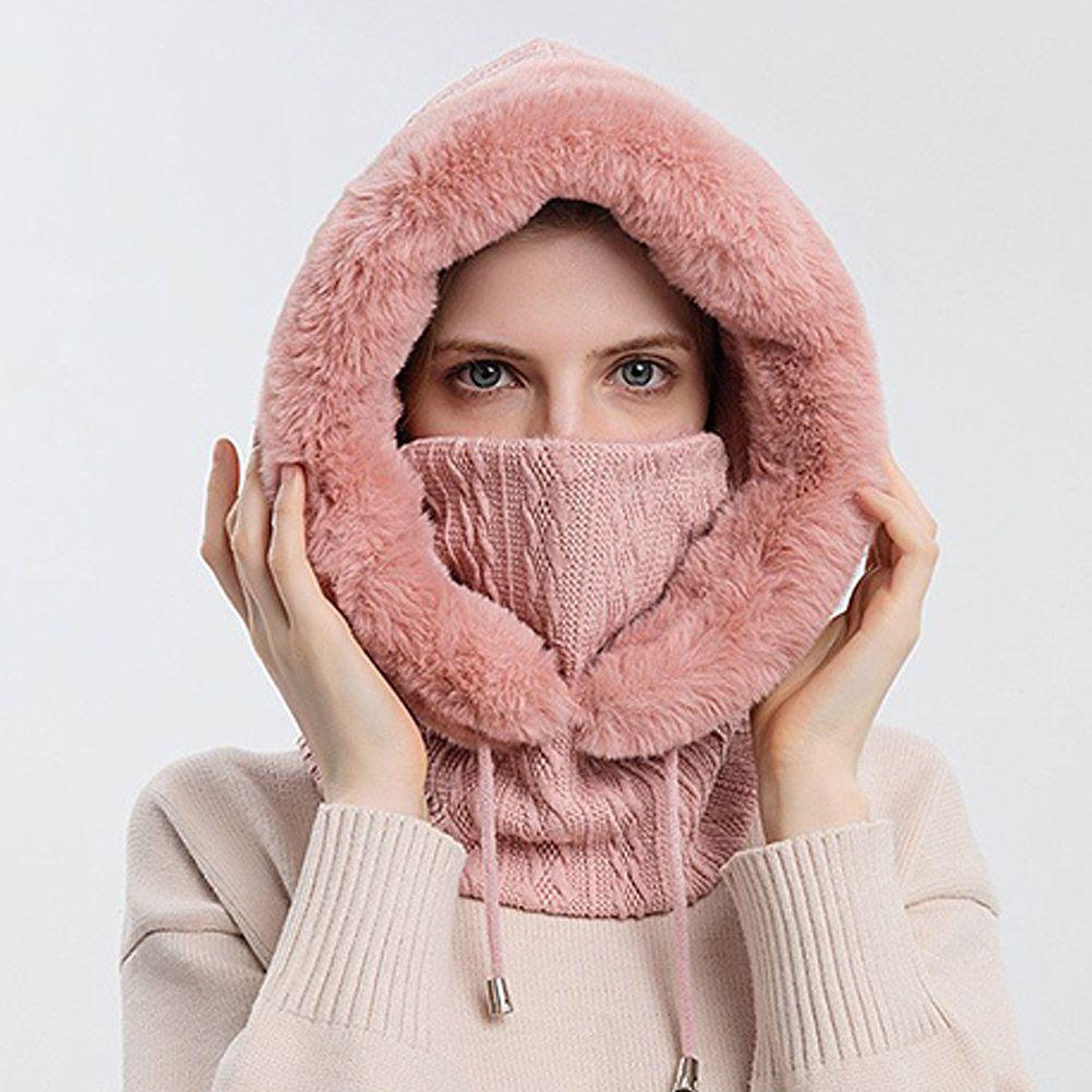 Bonnet de ski tricoté 3 en 1 pour femme avec écharpe cache-cou doublé polaire, cagoule, masque facial, cagoule adulte pour sports de plein air, masque facial d'hiver coupe-vent en polaire pour hommes et femmes, cagoule chaude, chapeau, écharpe