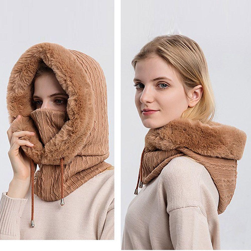 Bonnet de ski tricoté 3 en 1 pour femme avec écharpe cache-cou doublé polaire, cagoule, masque facial, cagoule adulte pour sports de plein air, masque facial d'hiver coupe-vent en polaire pour hommes et femmes, cagoule chaude, chapeau, écharpe