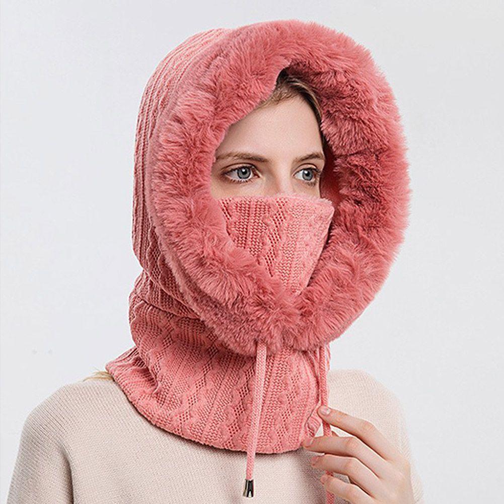 Bonnet de ski tricoté 3 en 1 pour femme avec écharpe cache-cou doublé polaire, cagoule, masque facial, cagoule adulte pour sports de plein air, masque facial d'hiver coupe-vent en polaire pour hommes et femmes, cagoule chaude, chapeau, écharpe