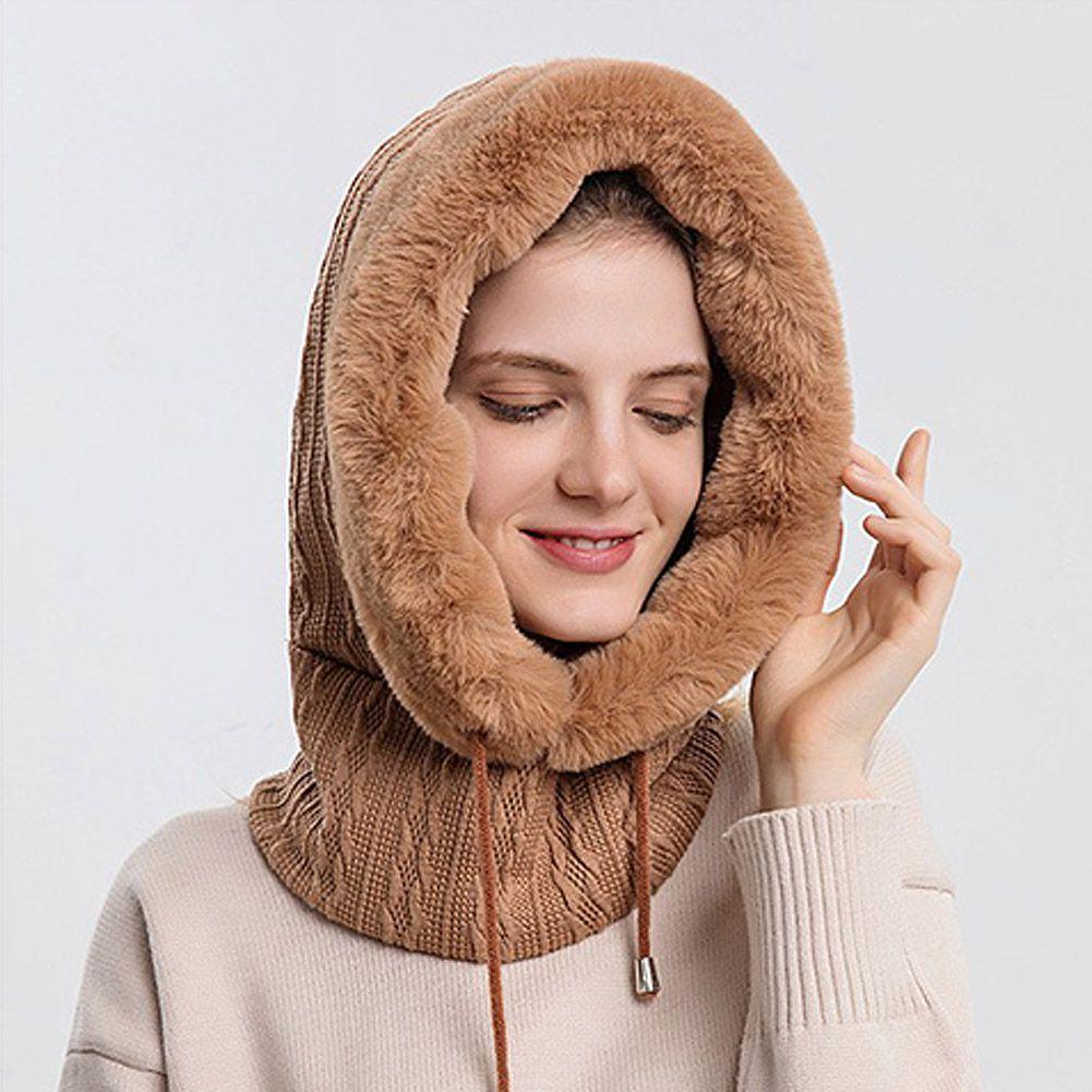 Bonnet de ski tricoté 3 en 1 pour femme avec écharpe cache-cou doublé polaire, cagoule, masque facial, cagoule adulte pour sports de plein air, masque facial d'hiver coupe-vent en polaire pour hommes et femmes, cagoule chaude, chapeau, écharpe