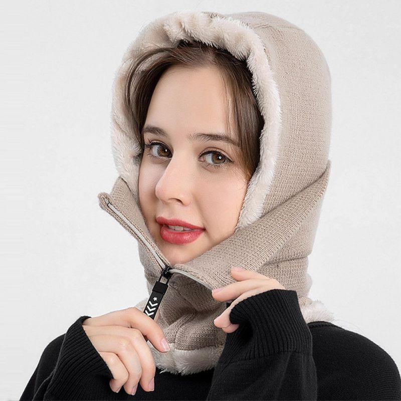 Bonnet de ski tricoté 3 en 1 pour femme avec écharpe cache-cou doublé polaire, cagoule, masque facial, cagoule adulte pour sports de plein air, masque facial d'hiver coupe-vent en polaire pour hommes et femmes, cagoule chaude, chapeau, écharpe