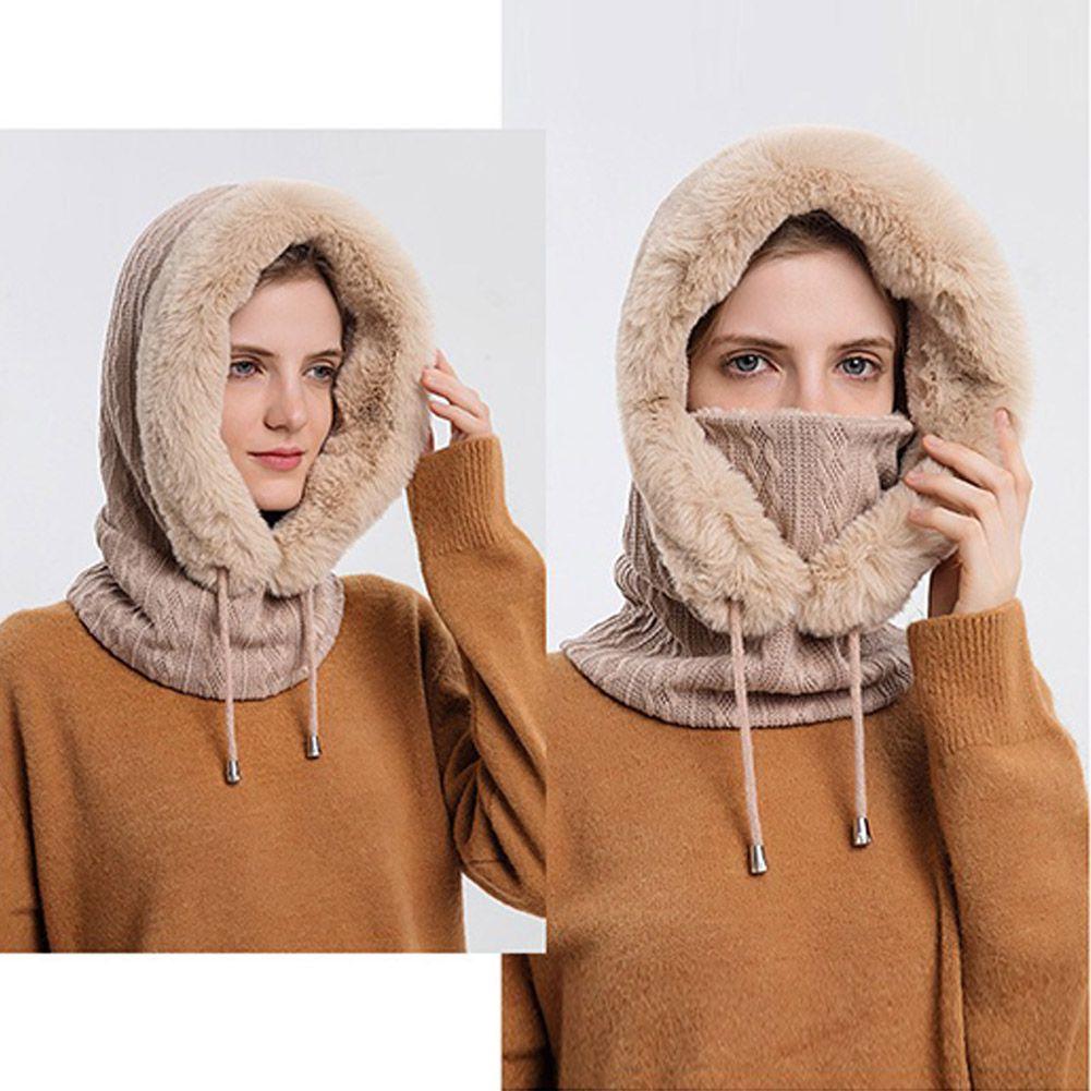 Bonnet de ski tricoté 3 en 1 pour femme avec écharpe cache-cou doublé polaire, cagoule, masque facial, cagoule adulte pour sports de plein air, masque facial d'hiver coupe-vent en polaire pour hommes et femmes, cagoule chaude, chapeau, écharpe