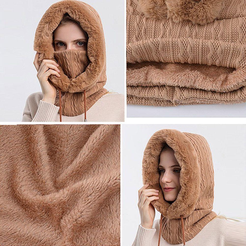 Bonnet de ski tricoté 3 en 1 pour femme avec écharpe cache-cou doublé polaire, cagoule, masque facial, cagoule adulte pour sports de plein air, masque facial d'hiver coupe-vent en polaire pour hommes et femmes, cagoule chaude, chapeau, écharpe