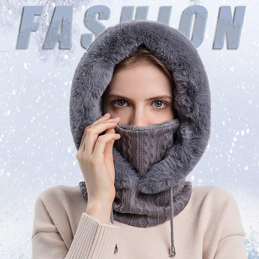 Bonnet de ski tricoté 3 en 1 pour femme avec écharpe cache-cou doublé polaire, cagoule, masque facial, cagoule adulte pour sports de plein air, masque facial d'hiver coupe-vent en polaire pour hommes et femmes, cagoule chaude, chapeau, écharpe