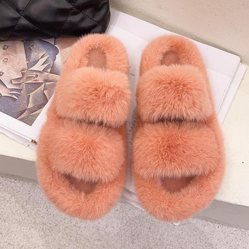 Pantoufles d'intérieur en fausse fourrure pour femmes - Chaussons chauds en peluche ouverts pour la maison, confortables et douillets, pour l'intérieur et l'extérieur.