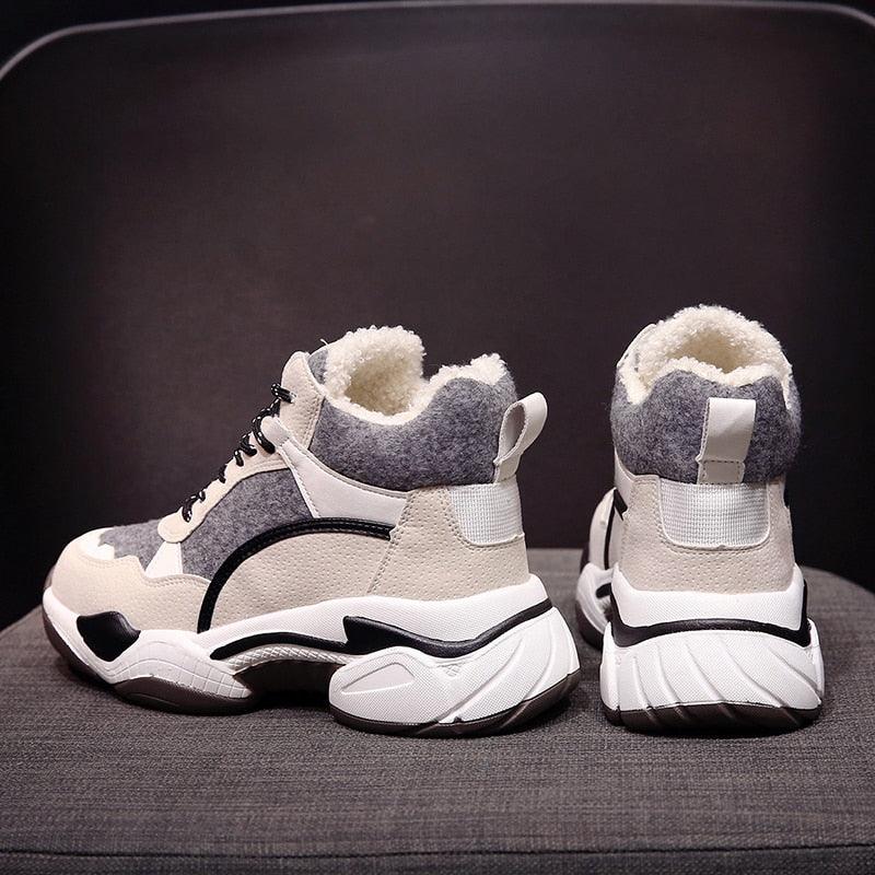 Baskets d'hiver pour femmes, mode, respirantes, décontractées, de course, chaudes d'hiver, antidérapantes, à semelle souple, doublées de fourrure chaude, baskets d'hiver à talons hauts pour femmes.