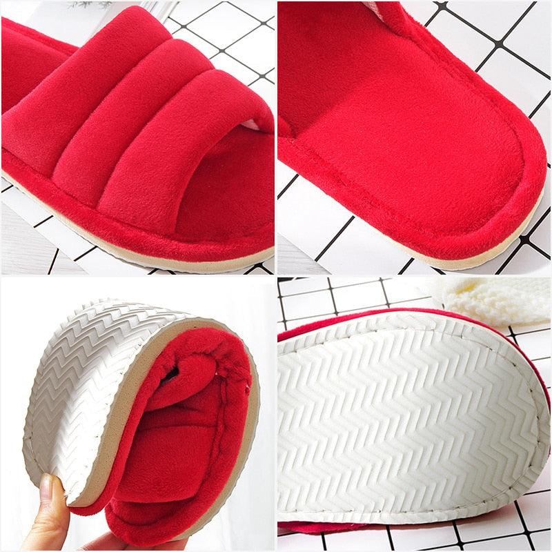Pantoufles d'hiver femme Chaussons d'intérieur doux Tongs Peluche Chaude Sandales d'hôtel Antidérapantes Chambre Mousse à mémoire de forme Confortables Chaussons à enfiler avec semelle antidérapante