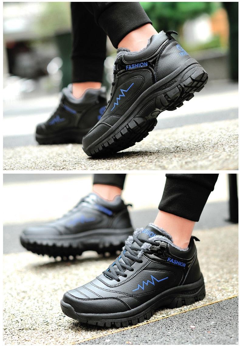 Bottes d'hiver pour femmes et hommes, chaussures chaudes en peluche, baskets imperméables pour l'extérieur, bottes de neige montantes, bottes de randonnée décontractées en cuir, bottes de trekking d'extérieur, bottes de randonnée mi-hautes pour hommes.