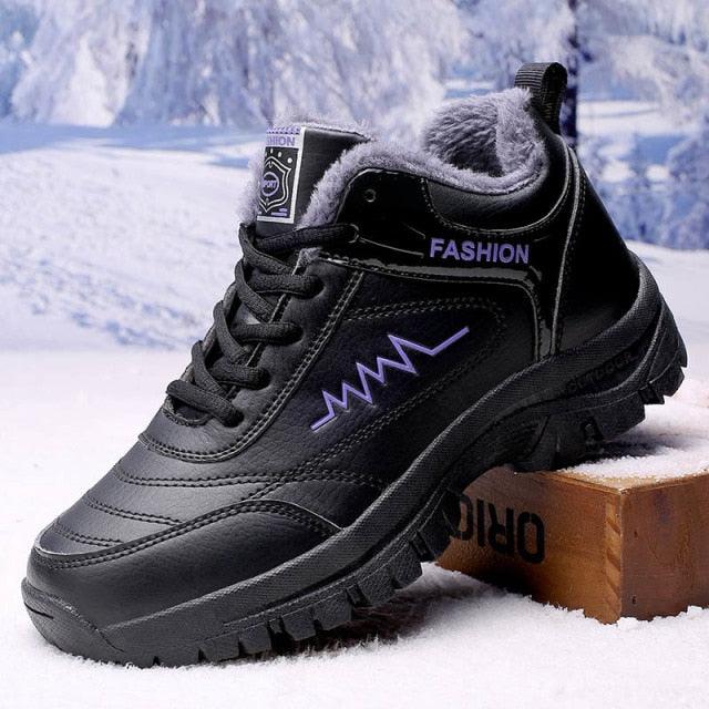 Bottes d'hiver pour femmes et hommes, chaussures chaudes en peluche, baskets imperméables pour l'extérieur, bottes de neige montantes, bottes de randonnée décontractées en cuir, bottes de trekking d'extérieur, bottes de randonnée mi-hautes pour hommes.