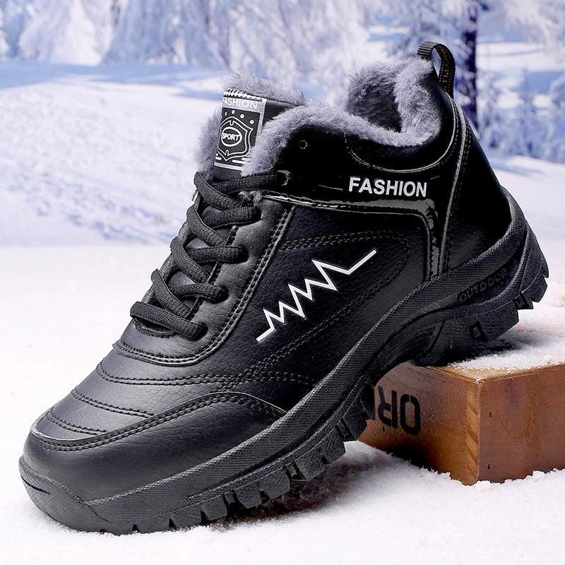 Bottes d'hiver pour femmes et hommes, chaussures chaudes en peluche, baskets imperméables pour l'extérieur, bottes de neige montantes, bottes de randonnée décontractées en cuir, bottes de trekking d'extérieur, bottes de randonnée mi-hautes pour hommes.