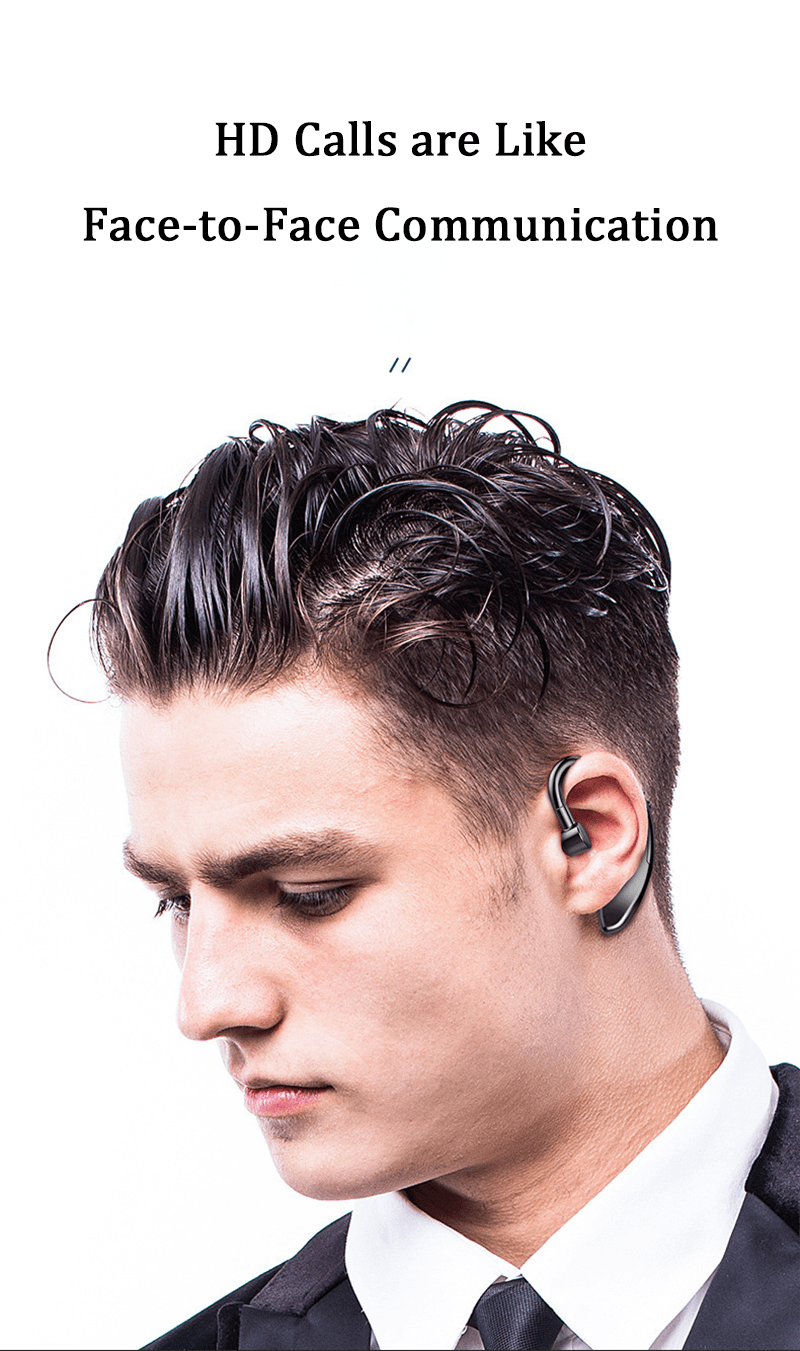 Écouteurs Bluetooth sans fil à crochet d'oreille, casque Bluetooth 5.0 pour le bureau, écouteur intra-auriculaire stéréo simple avec micro, casque HiFi mono-auriculaire, autonomie très longue, réduction du bruit, compatible avec les smartphones