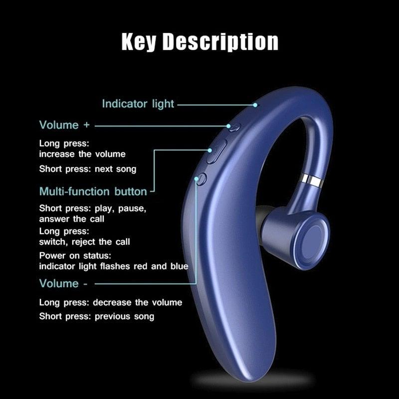 Écouteurs Bluetooth sans fil à crochet d'oreille, casque Bluetooth 5.0 pour le bureau, écouteur intra-auriculaire stéréo simple avec micro, casque HiFi mono-auriculaire, autonomie très longue, réduction du bruit, compatible avec les smartphones