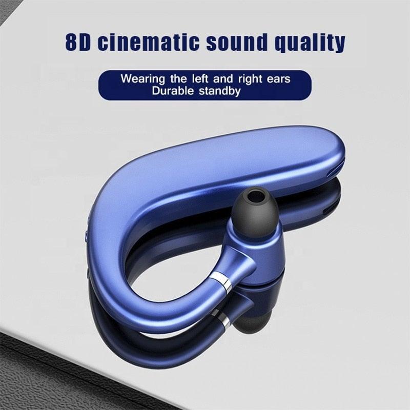 Écouteurs Bluetooth sans fil à crochet d'oreille, casque Bluetooth 5.0 pour le bureau, écouteur intra-auriculaire stéréo simple avec micro, casque HiFi mono-auriculaire, autonomie très longue, réduction du bruit, compatible avec les smartphones